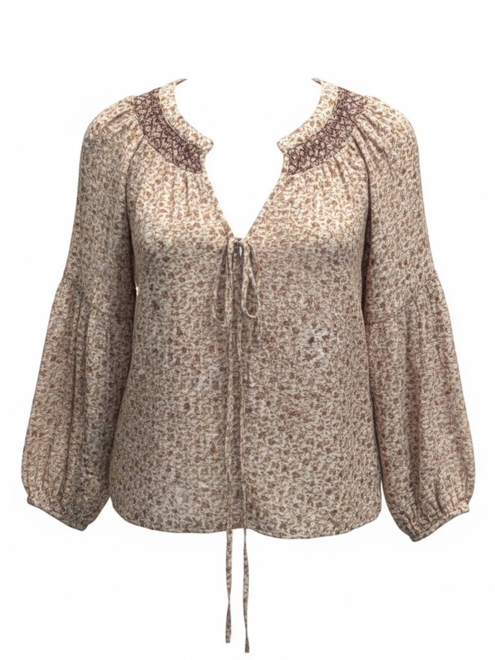 Universal Thread Beige Floral Tie-Front Peasant Blouse